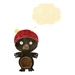 cartoon cute black bear in hat with thought bubble