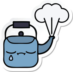 sticker of a cute cartoon steaming kettle