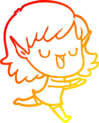 warm gradient line drawing cartoon elf girl