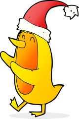 cartoon bird wearing xmas hat