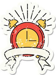 grunge sticker of tattoo style ringing alarm clock