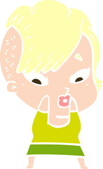 flat color style cartoon surprised girl
