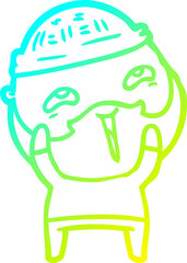 cold gradient line drawing cartoon happy bearded man