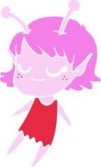 smiling alien girl flat color style cartoon floating