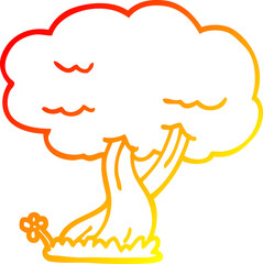 warm gradient line drawing cartoon tree