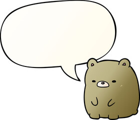cute cartoon sad bear and speech bubble in smooth gradient style