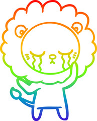 rainbow gradient line drawing crying cartoon lion