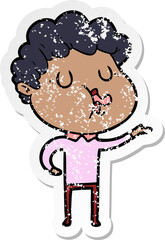 distressed sticker of a cartoon man singing