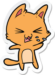 sticker of a cartoon cat hissing