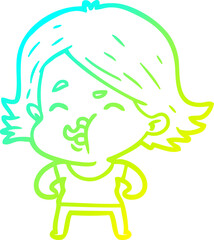 cold gradient line drawing cartoon girl pulling face
