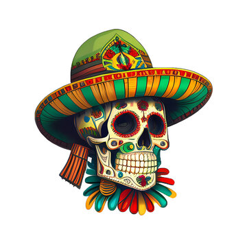 Mexican sugar skull sticker on transparent background. Generative AI