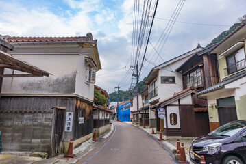 Street view of  Yunotsu Onsen (Yunotsu Hot Spring) in the Iwami Ginzan Silver Mine, UNESCO World Heritage Site, Shimane Prefecture, Japan