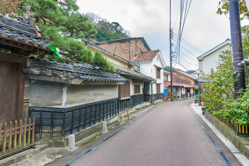 Street view of  Yunotsu Onsen (Yunotsu Hot Spring) in the Iwami Ginzan Silver Mine, UNESCO World Heritage Site, Shimane Prefecture, Japan.