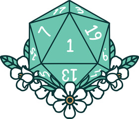 natural one dice roll with floral elements illustration