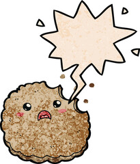 cartoon biscuit and speech bubble in retro texture style