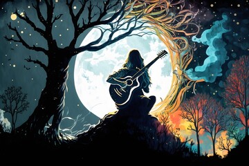 guitar in forest created using AI Generative Technology