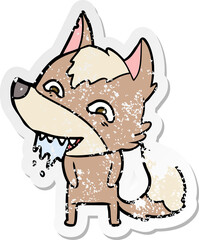 distressed sticker of a cartoon hungry wolf