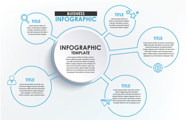 Vector infographic template business concept with options and icons. Label circles for content, flowchart, diagram, steps, infographics, chart, workflow layout illustration,