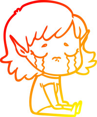 warm gradient line drawing cartoon crying elf girl