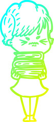 cold gradient line drawing cartoon frustrated woman