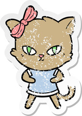 distressed sticker of a cute cartoon cat