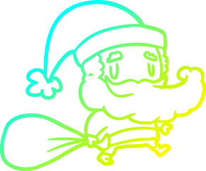 cold gradient line drawing santa claus carrying sack of presents