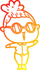 warm gradient line drawing cartoon woman wearing spectacles