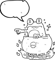 speech bubble cartoon halloween toad in cauldron