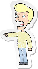 retro distressed sticker of a cartoon terrified man