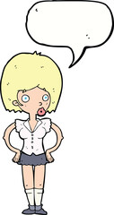 cartoon woman with hands on hips with speech bubble
