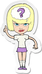sticker of a cartoon woman thinking