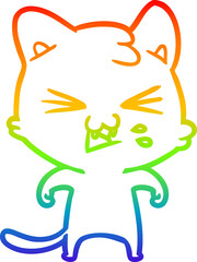 rainbow gradient line drawing cartoon cat hissing