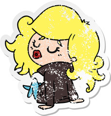 distressed sticker cartoon of cute kawaii girl