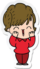sticker of a cartoon laughing woman