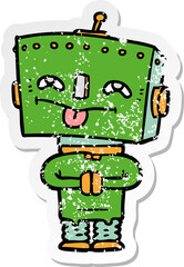 distressed sticker of a cartoon robot