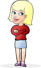 cartoon happy woman looking over