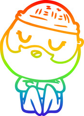 rainbow gradient line drawing cartoon man with beard