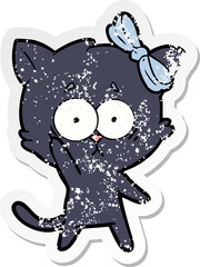 distressed sticker of a cartoon cat