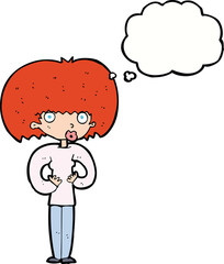cartoon surprised woman with thought bubble