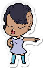 sticker of a cartoon pretty hipster girl