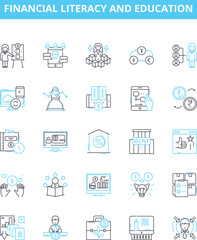 Financial literacy and education vector line icons set. Financial, Literacy, Education, Money, Banking, Investing, Saving illustration outline concept symbols and signs