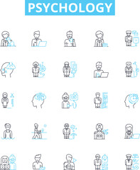 Obraz premium Psychology vector line icons set. Psychology, Behavior, Mental, Mind, Cognitive, Trauma, Therapy illustration outline concept symbols and signs
