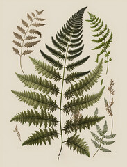 Fern, Botanical, Minimalist Art, print, Green, Nature Generative AI