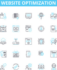 Website optimization vector line icons set. Optimization, Website, SEO, Analytics, Content, Loading, Servers illustration outline concept symbols and signs