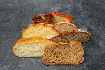Set bread slice. Different kinds of bread. Craft bakery. Bread background