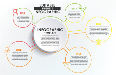 Vector infographic template business concept with options and icons. Label circles for content, flowchart, diagram, steps, infographics, chart, workflow layout illustration,
