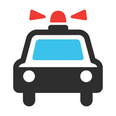 Police Car vector flat icon design. İsolated police car, with emergency light on the top sign design.