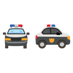 Fototapeta premium Police Car vector flat icon design. İsolated police car, with emergency light on the top sign design.