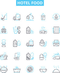 Hotel food vector line icons set. Hotel, Food, Cuisine, Menu, Dining, Restaurant, Buffet illustration outline concept symbols and signs