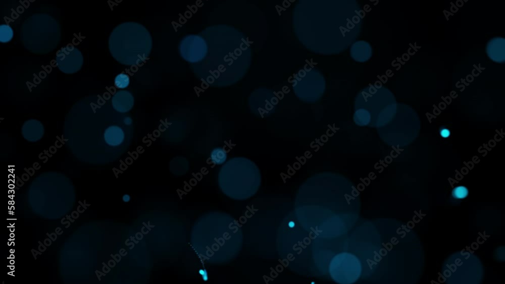 Poster wave of glow blue neon particles. futuristic dots dynamic wave slow motion with bokeh background ani